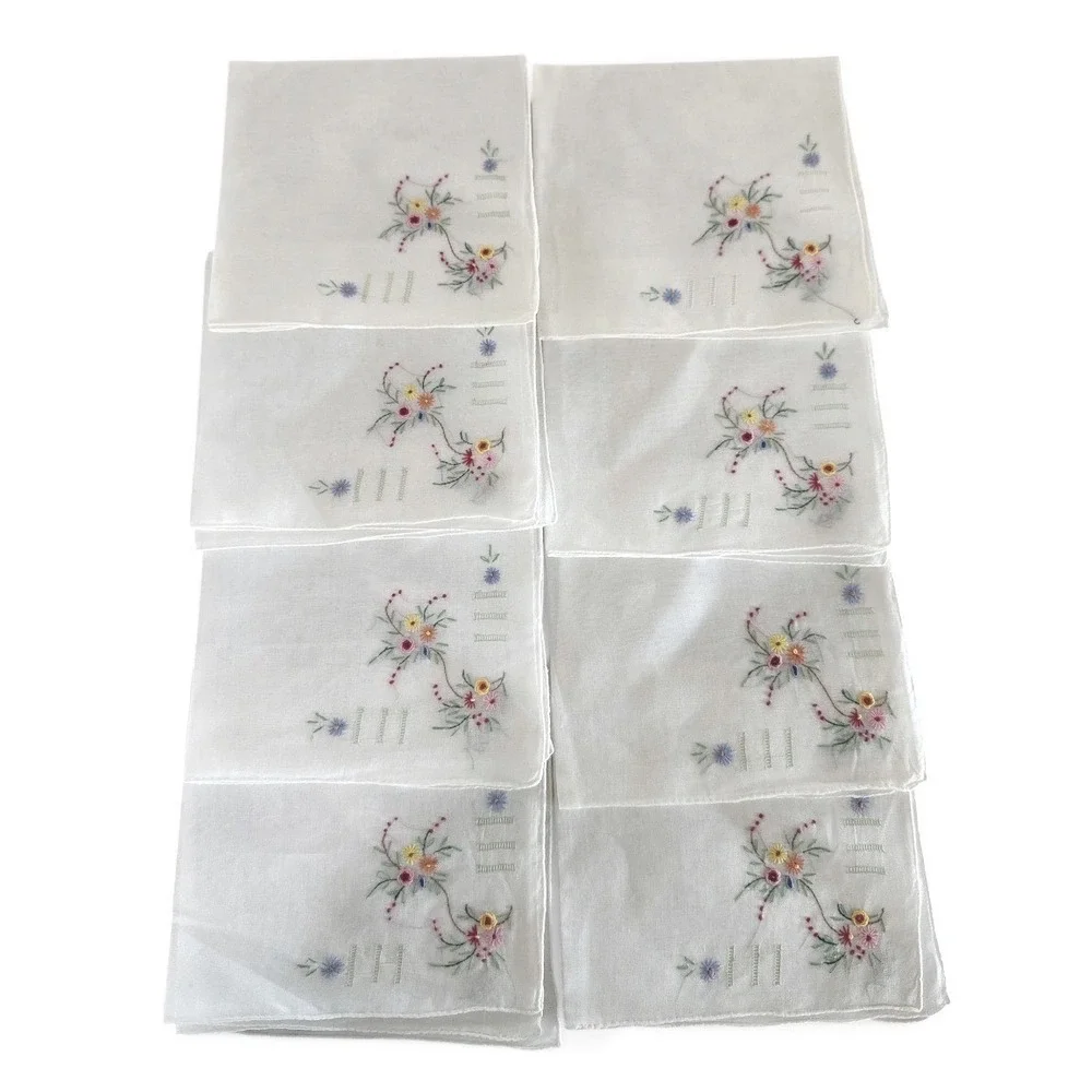 Vintage Embroidered Handkerchiefs Set of 8